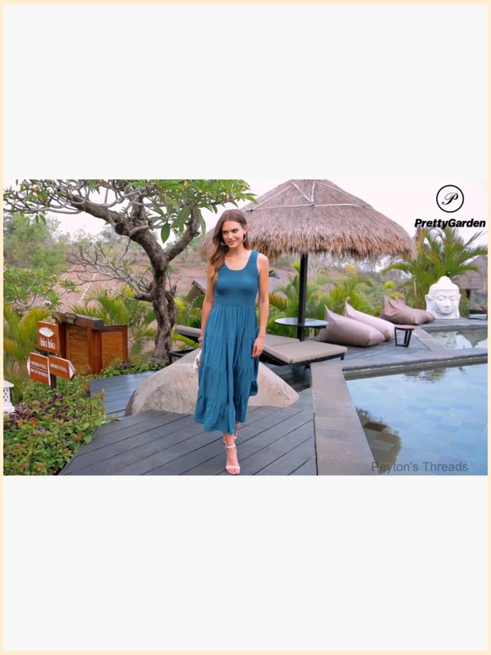 Smocked Tank Maxi Dress Sleeveless Tiered Beach Long Dress - Picture 7 of 7